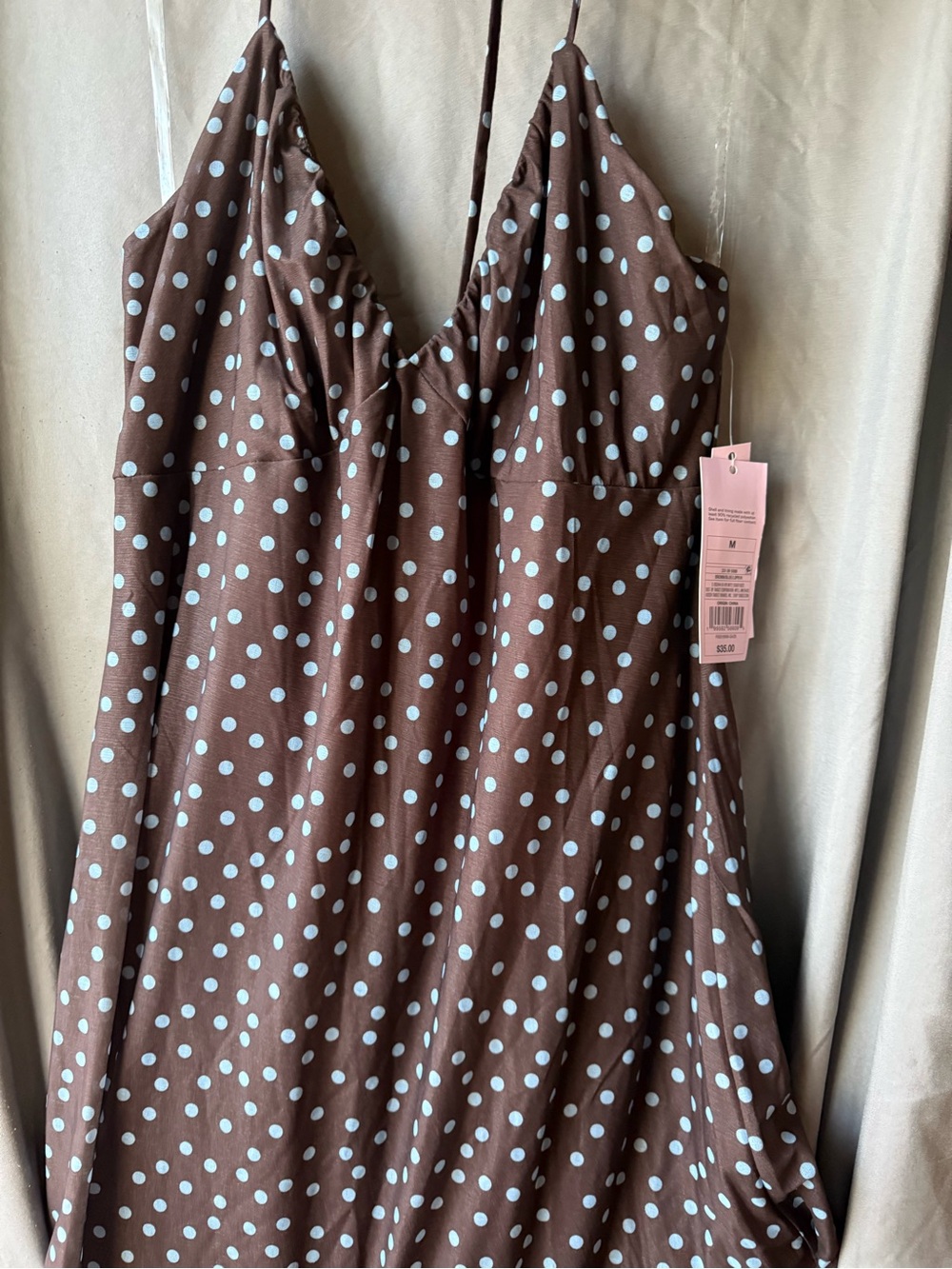 Wild Fable Polka Dot Satin Slip Dress - Brown with Light Blue Dots